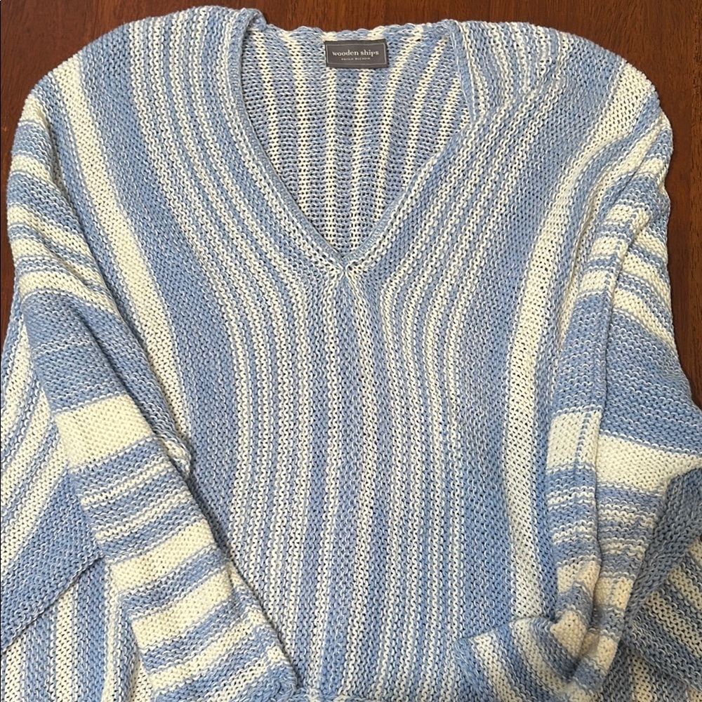 Wooden Ships Sky Blue and Cream Knit Sweater